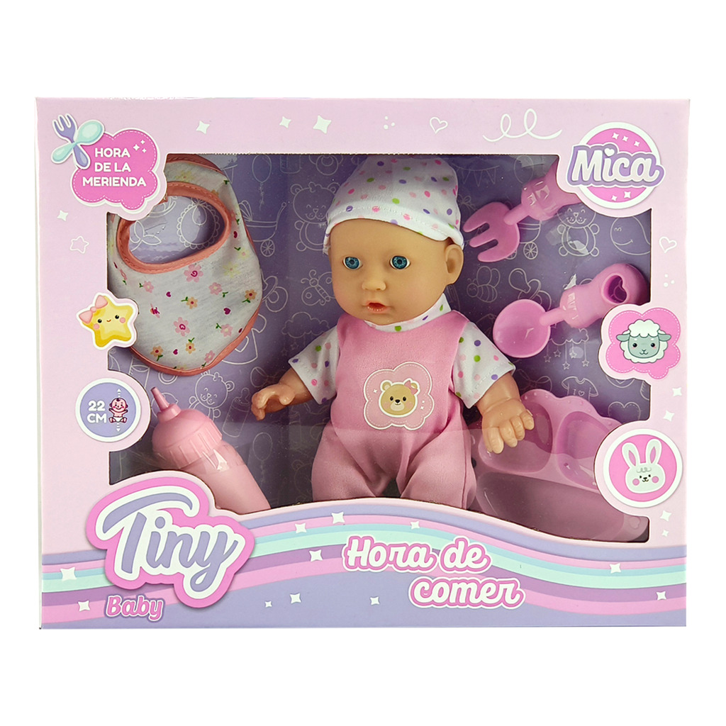 BEBOTE TINY HORA DE COMER 5 ACCESORIOS 22CM (CUERPO DURO) 30 X 24 X 8 CM