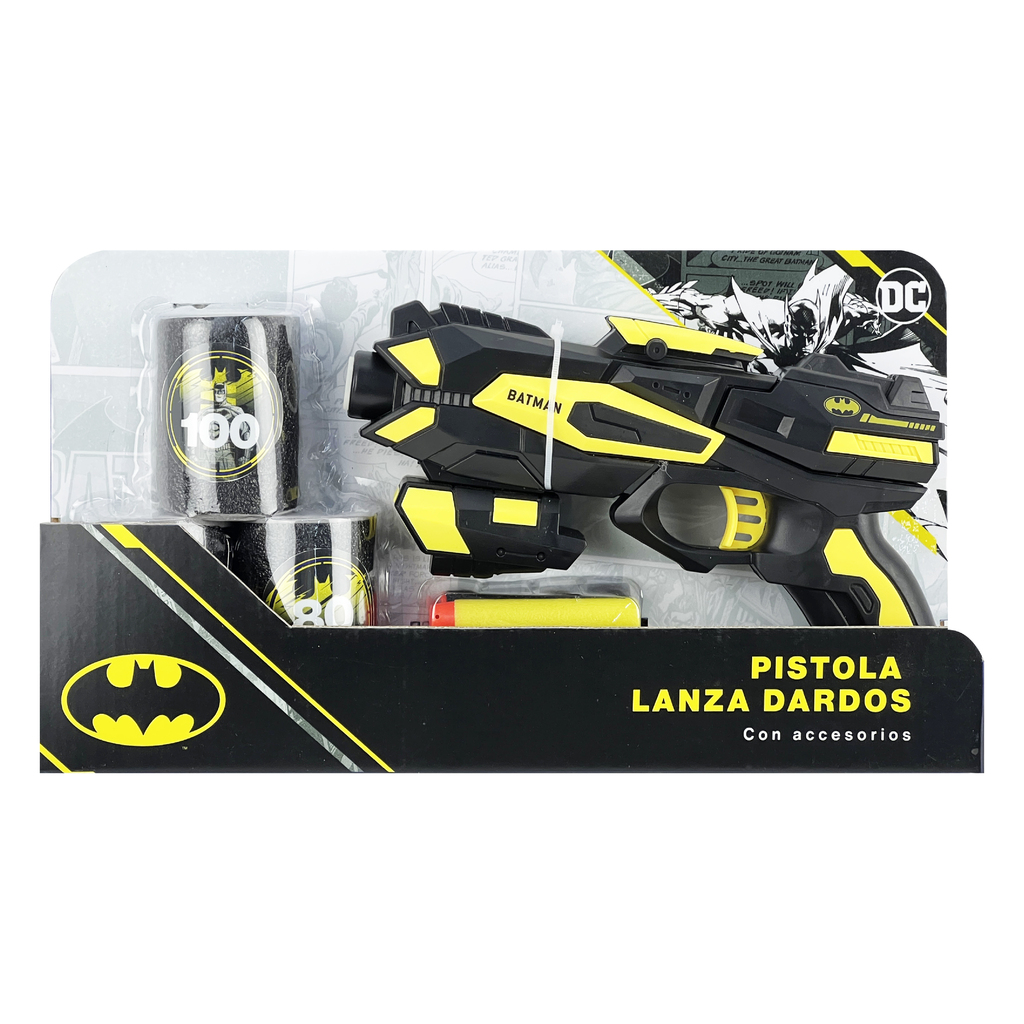 PISTOLA LANZA DARDOS BATMAN CON BLANCOS 31 X 17 X 5 CM