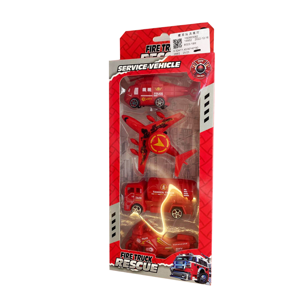 SET DE VEHICULOS DE BOMBEROS (4 UNIDADES) 32 X 13 X 4 CM