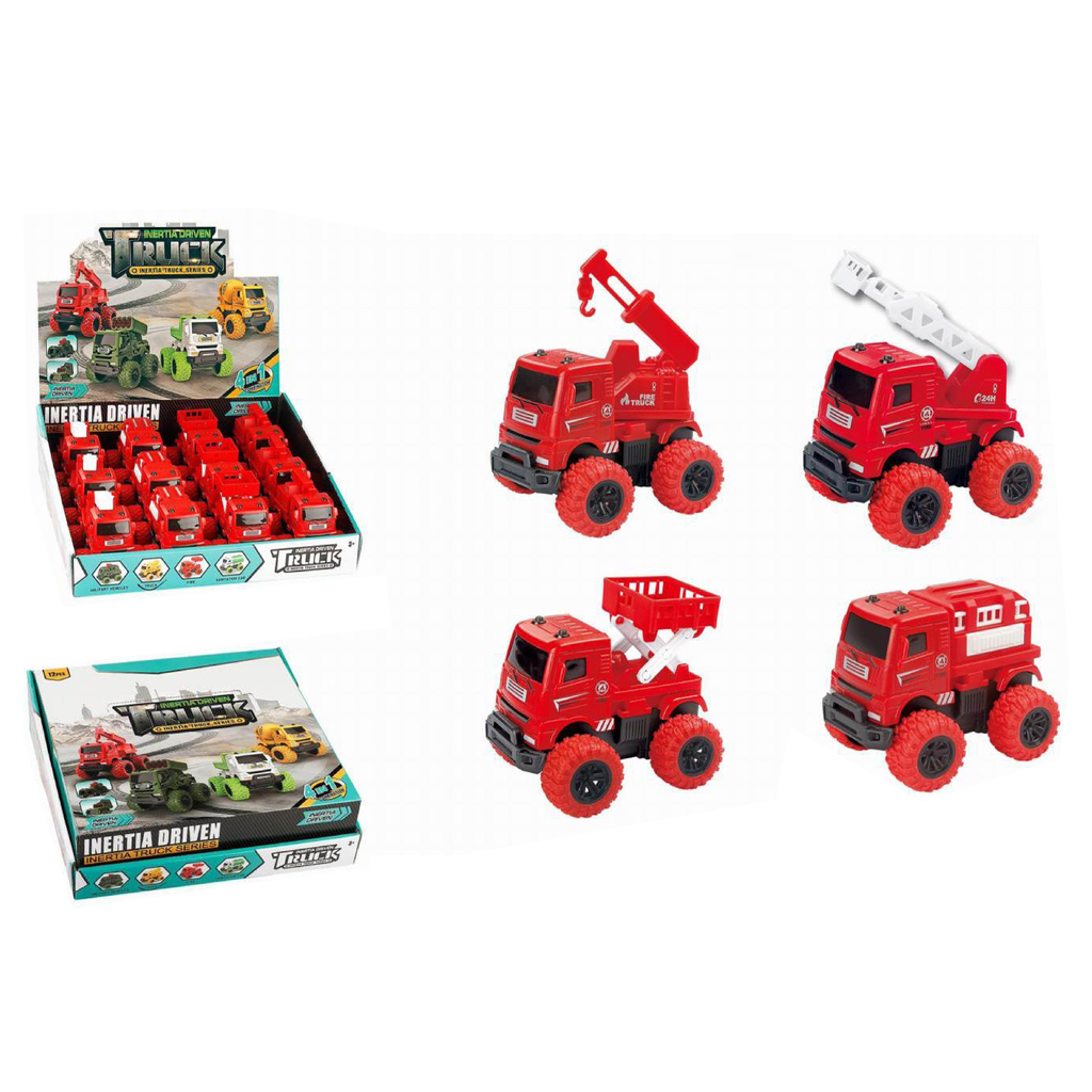 CAMION DE BOMBERO CON RUEDAS DE GOMA 12 PIEZAS / DISPLAY 31 X 29 X 9 CM