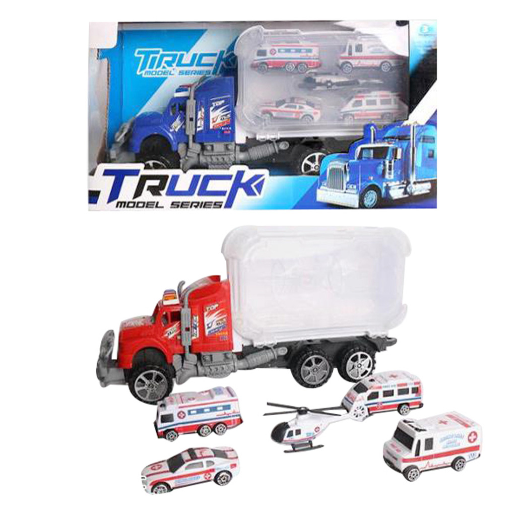 CAMION A FRICCION CON VEHICULOS (5 UNIDADES) 34 X 19 X 9 CM