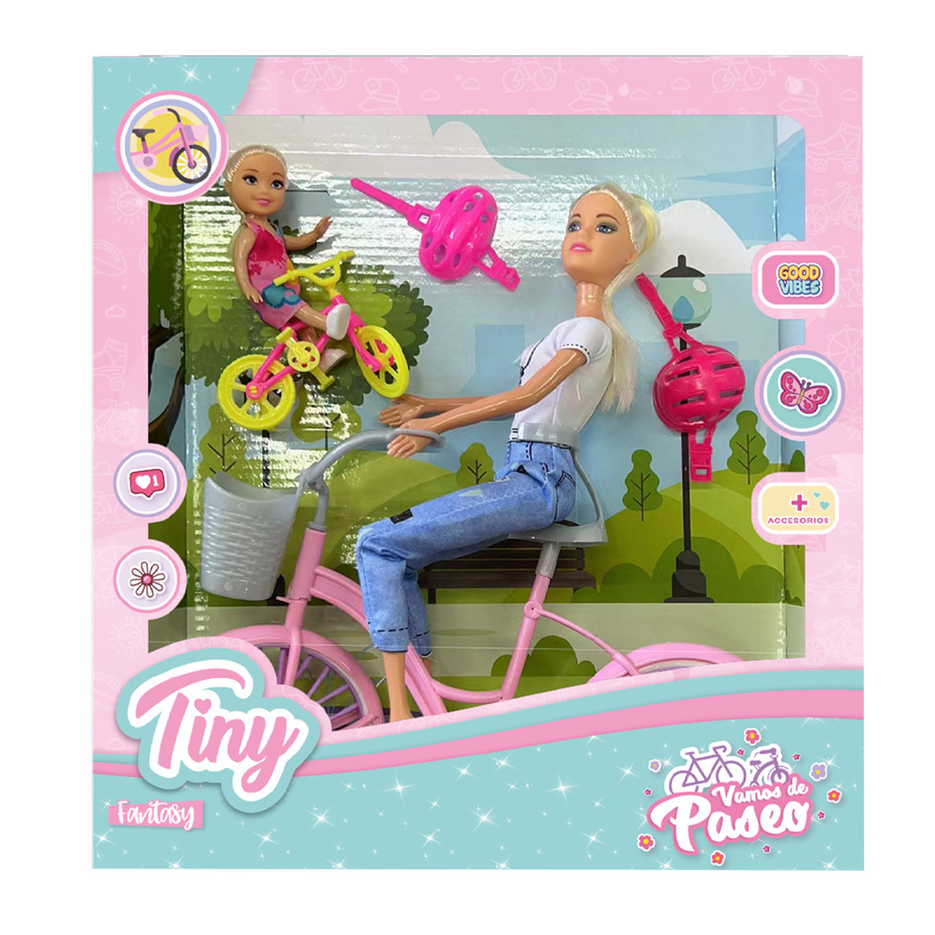 MUÑECA TINY Y LULI PASEO EN BICI 33 X 32 X 8 CM