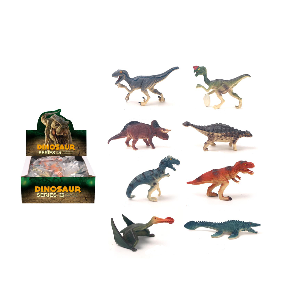 DINOSAURIOS DE GOMA 24 PIEZAS / DISPLAY DINOSAURIO: 10 CM 22 X 19 X 9 CM