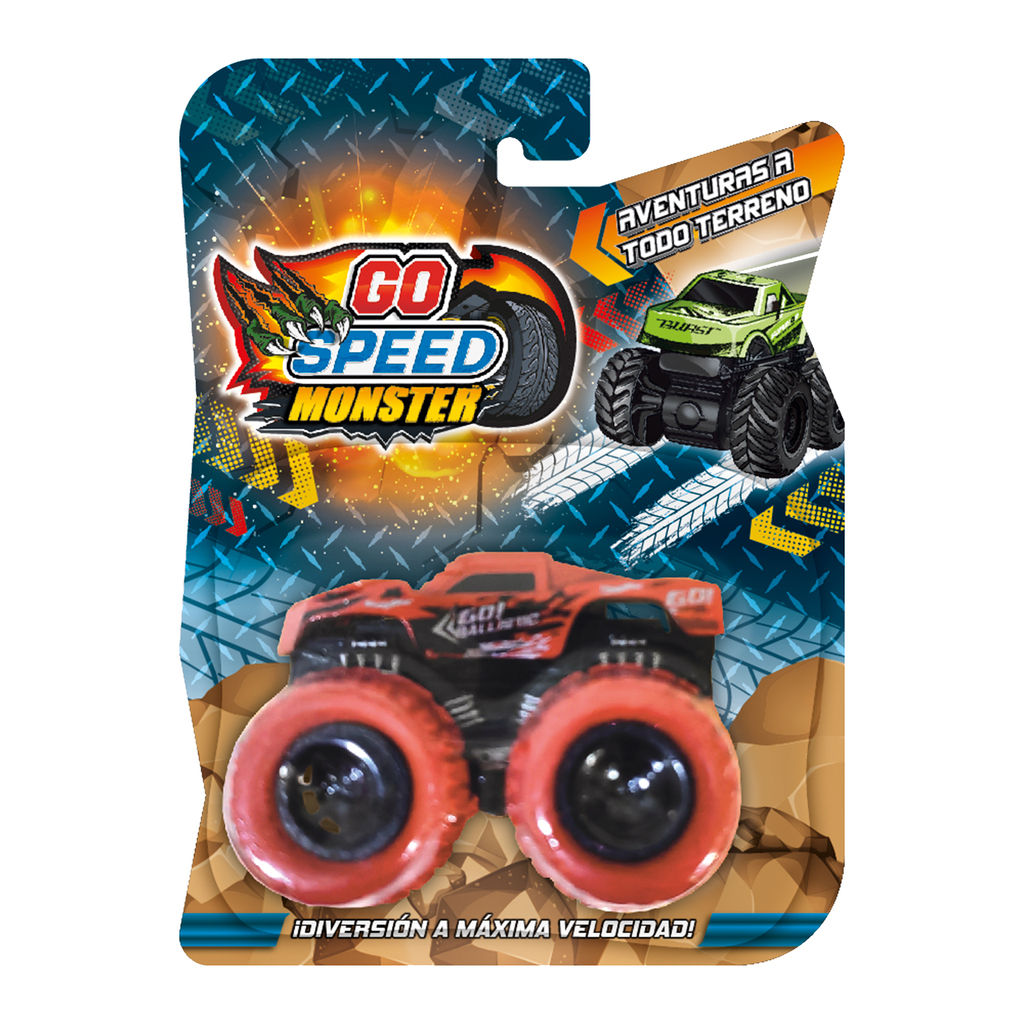 AUTITOS MONSTER METALICOS RUEDAS DE GOMA 12 COLORES GO SPEED 11 X 16 X 5 CM