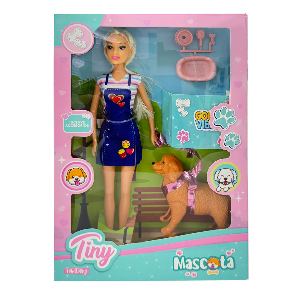 MUÑECA TINY CON MASCOTA Y ACCESORIOS 23 X 32,5 X 5 CM