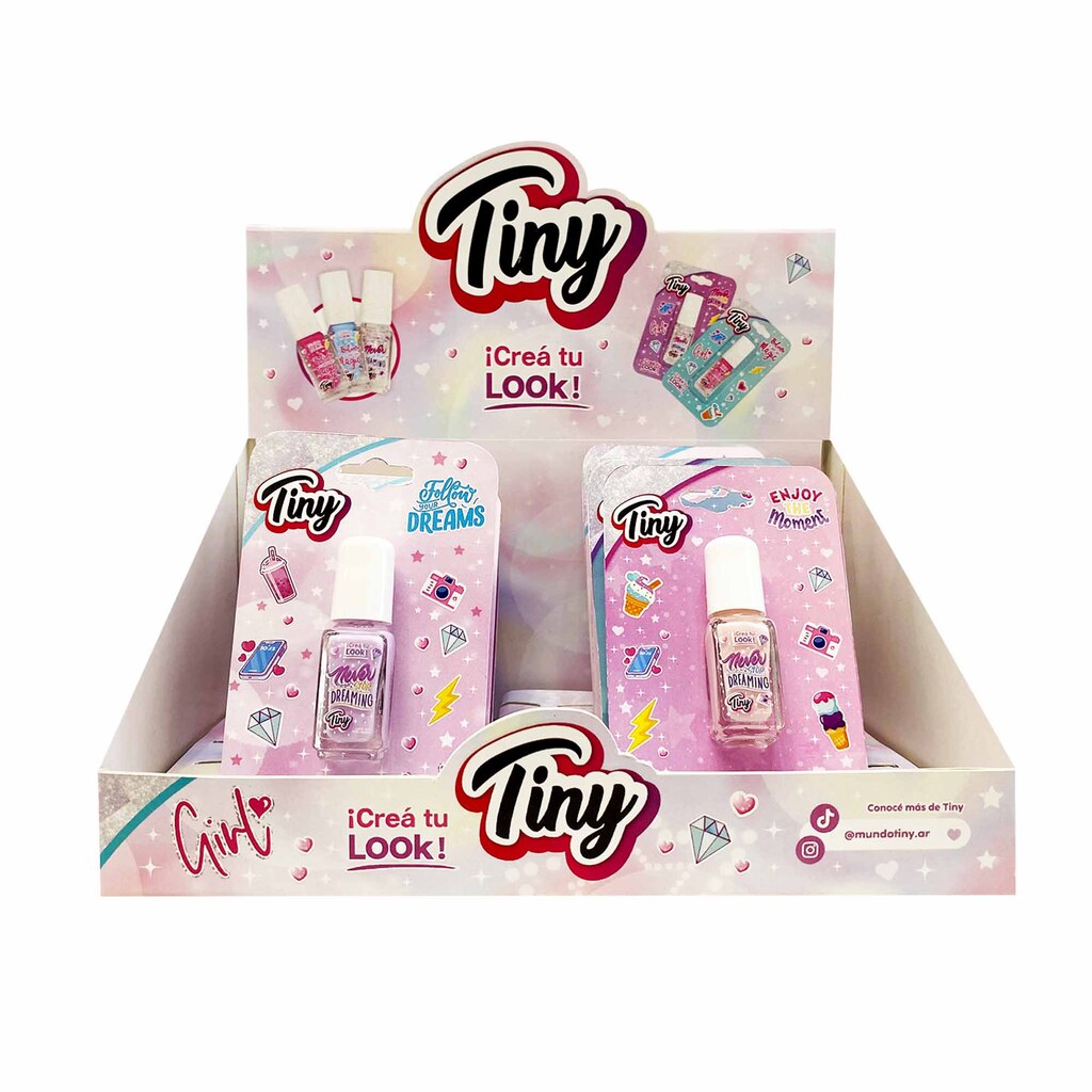 ESMALTE DE UÑAS TINY COLORES Y DISEÑOS SURTIDOS 12 PCS/DISPLAY BOX 11 X 8 X 3 CM
