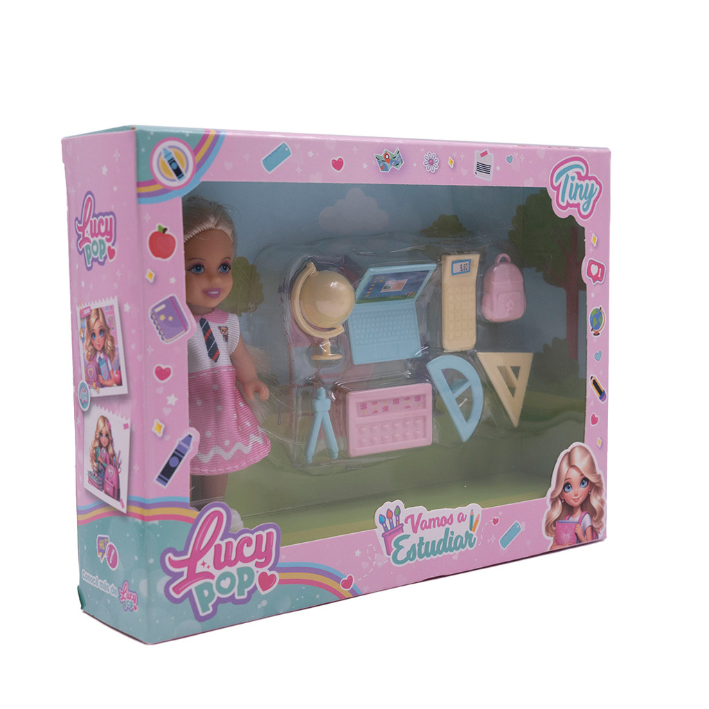 MINI MUÑECA LUCY POP TINY ESCUELA CON ACCESORIOS 20 X 16 X 5 CM