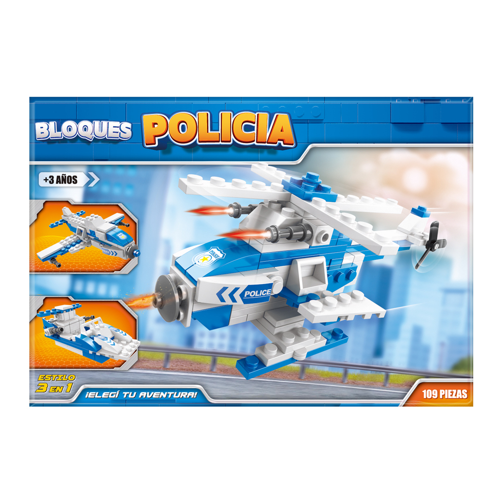 JUEGO DE BLOQUES HELICOPTERO POLICIA (109 PIEZAS) 22 X 15 X 5 CM