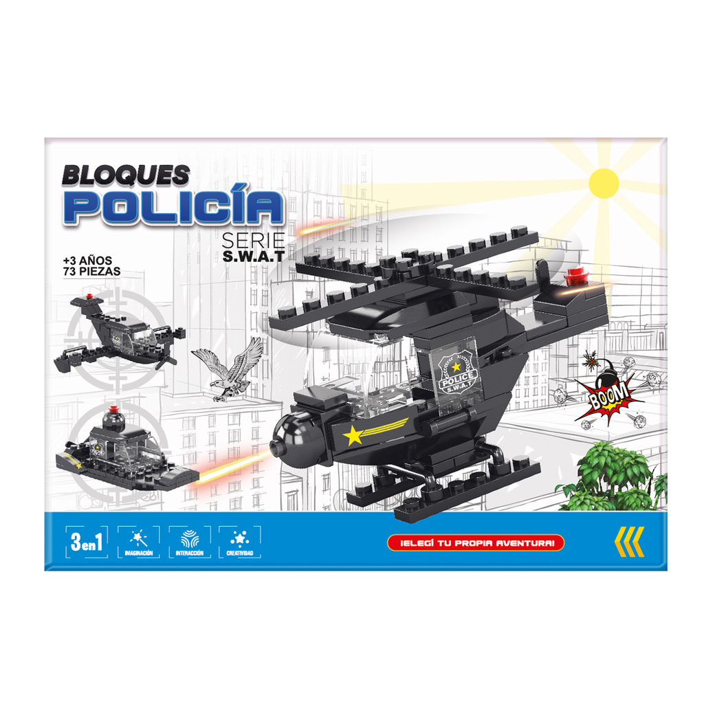JUEGO DE BLOQUES HELICOPTERO S.W.A.T POLICIA (73 PIEZAS) 22 X 15 X 5 CM