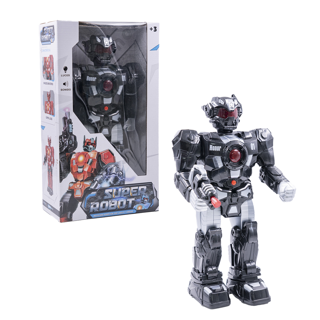 ROBOT CON LUZ Y SONIDO COLORES: ROJO / NEGRO CHANGO MAS 22,5 X 39,5 X 11,5 CM