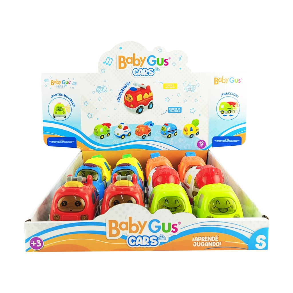 AUTITOS A FRICCION BABYGUS 12 PZAS / DISPLAY DISPLAY: 32 X 32 X 10 CM AUTITOS 8,5 X 7 X 6 CM