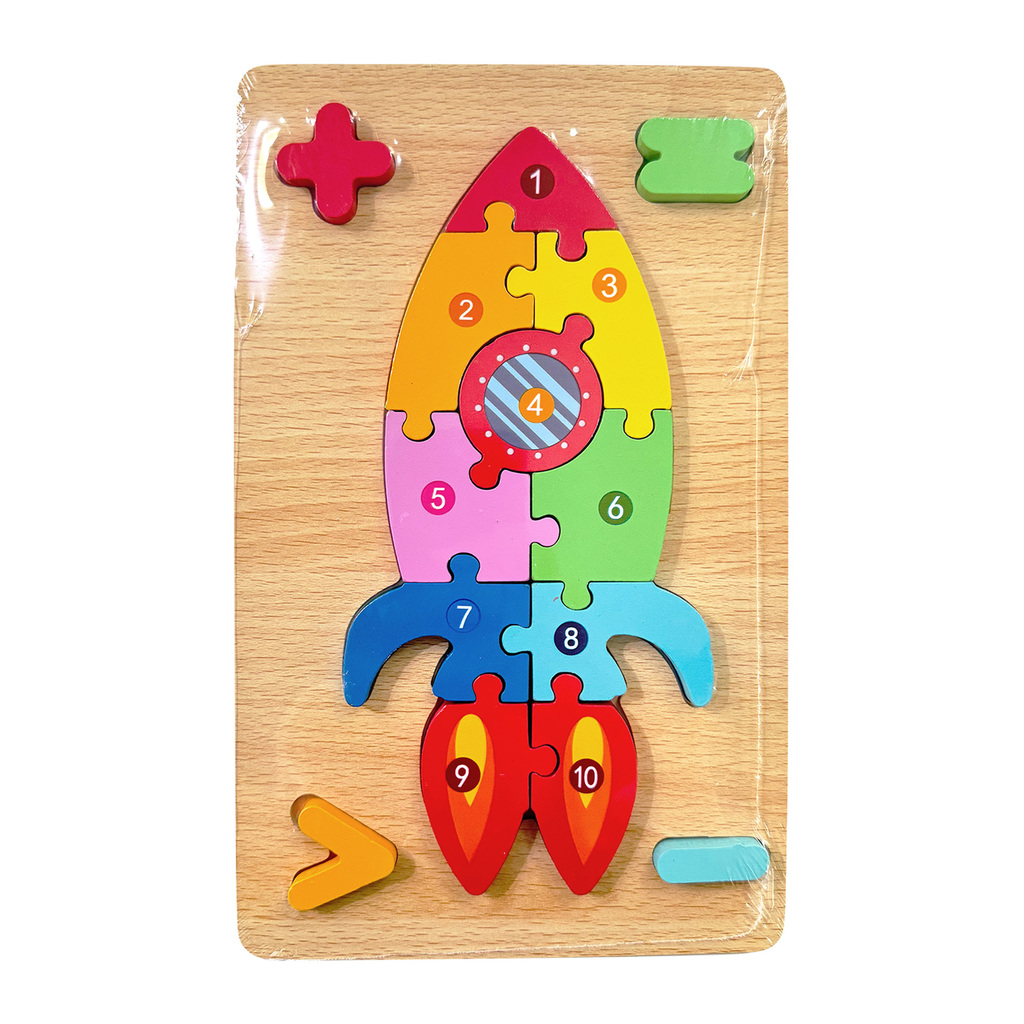 JUEGO DIDACTICO DE ENCASTRE BLOQUES DE MADERA NAVE ESPACIAL 24 X 15 X 1 CM
