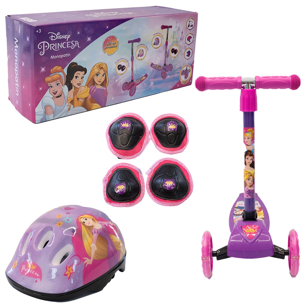 MONOPATIN PLEGABLE DISNEY PRINCESAS + KIT DE PROTECCION 73X57X12CM 35KG