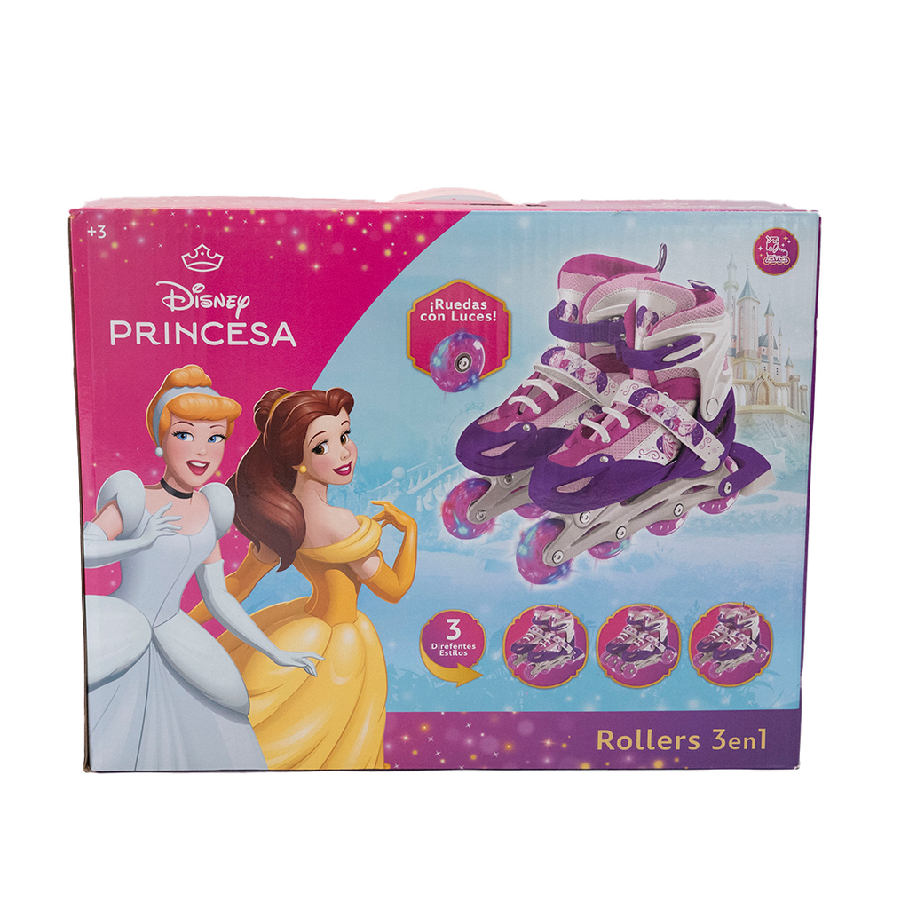 ROLLER DISNEY PRINCESAS 3 EN 1 CON RUEDAS INTERCAMBIABLES Y LUCES TALLE S: 30-33 TALLE M: 34-37 35X20X19 CM