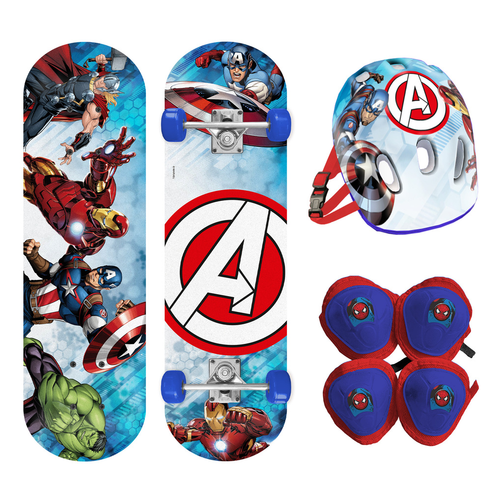 SKATE AVENGERS CON KIT DE PROTECCION TRUCK METALICO 70 X 20 CM 40KG