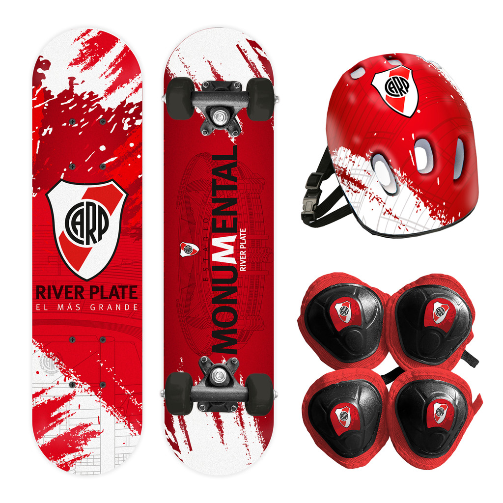 SKATE RIVER PLATE CON KIT DE PROTECCION 60 X 15 CM 30KG
