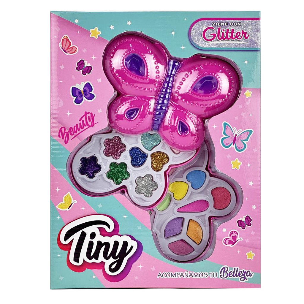 SET DE MAQUILLAJE MARIPOSA SOMBRA Y GLITTER (EN CAJA) 28 X 21 X 6 CM