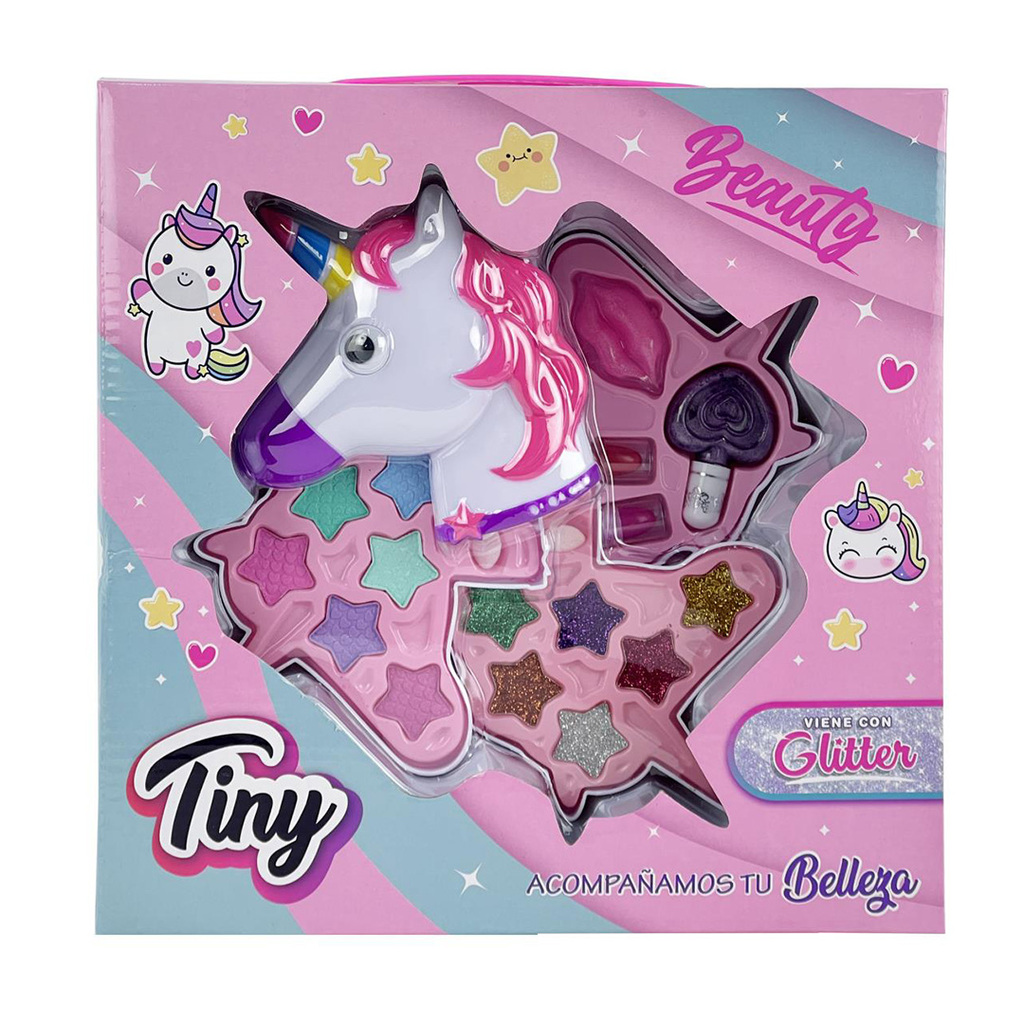 SET DE MAQUILLAJE UNICORNIO SOMBRA Y GLITTER (EN CAJA) 26 X 26 X 7 CM