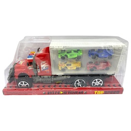 [54388] CAMION A FRICCION CON AUTITOS (4 UNIDADES) 34 X 15 X 10 CM