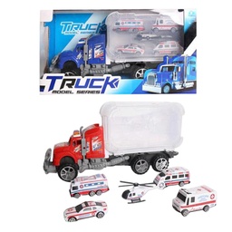 [54428] CAMION A FRICCION CON VEHICULOS (5 UNIDADES) 34 X 19 X 9 CM
