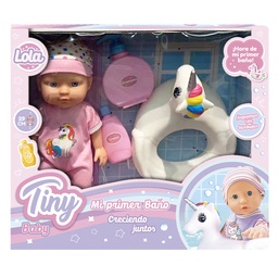 [54566] BEBOTE TINY CON UNICORNIO Y ACCESORIOS 29 CM (CUERPO DURO) 35 X 30 X 12 CM